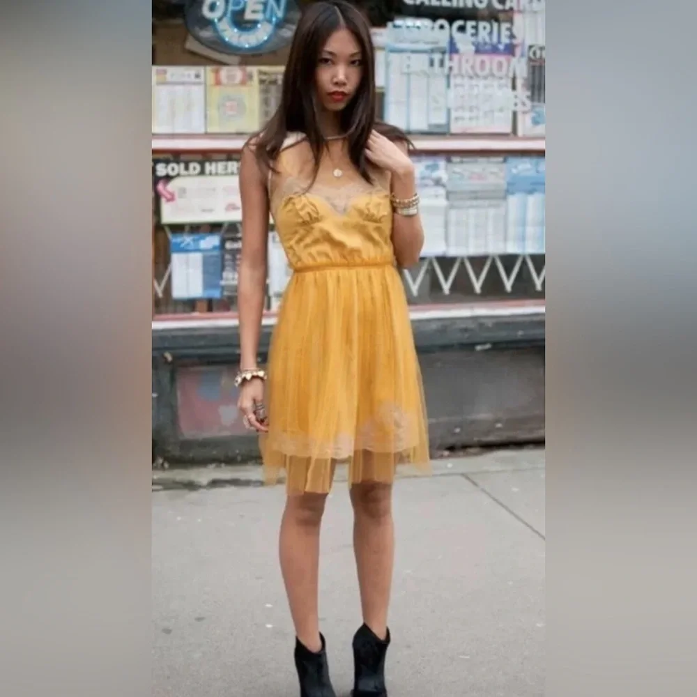 RODARTE x Target Yellow Tulle Lace Mini Slip Dress with Bow Detail- Size XS - Picture 3 of 12